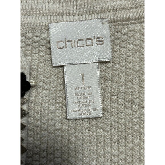 Chicos open front sweater Sz 1. Tan With Beaded Embellishing - Picture 3 of 4
